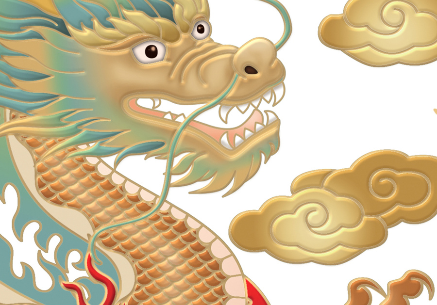 二龍戲珠雙龍戲珠中式祥瑞圖案
