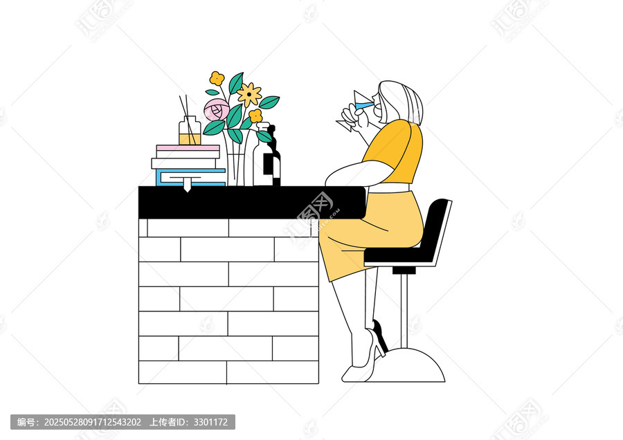 吧臺喝酒的女人矢量插畫