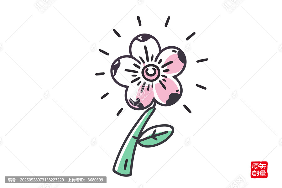 手繪可愛粉色小花插畫