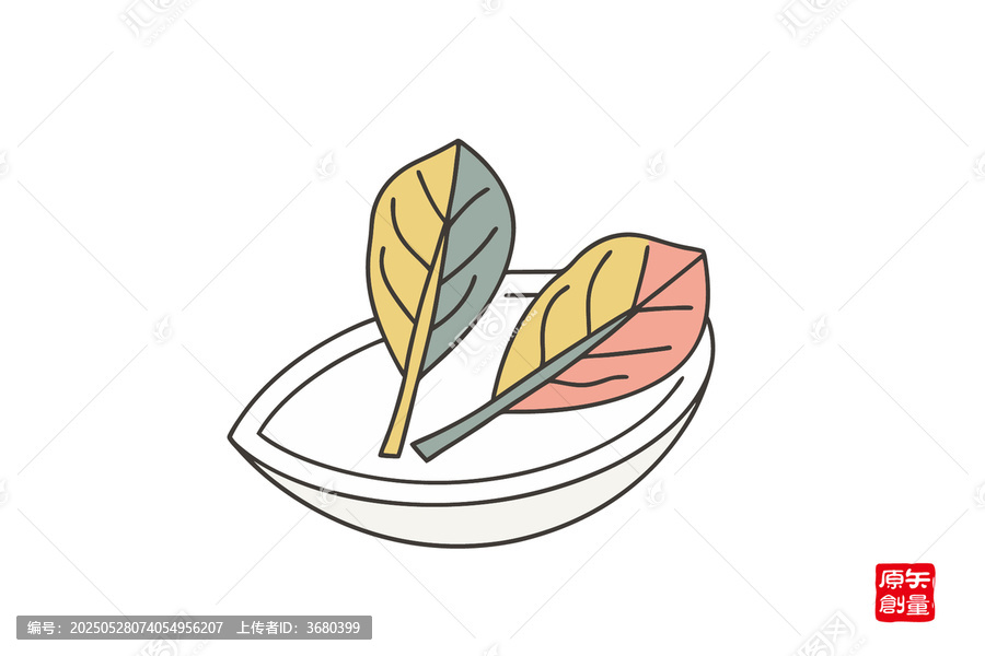 盤中雙色葉片插畫(huà)