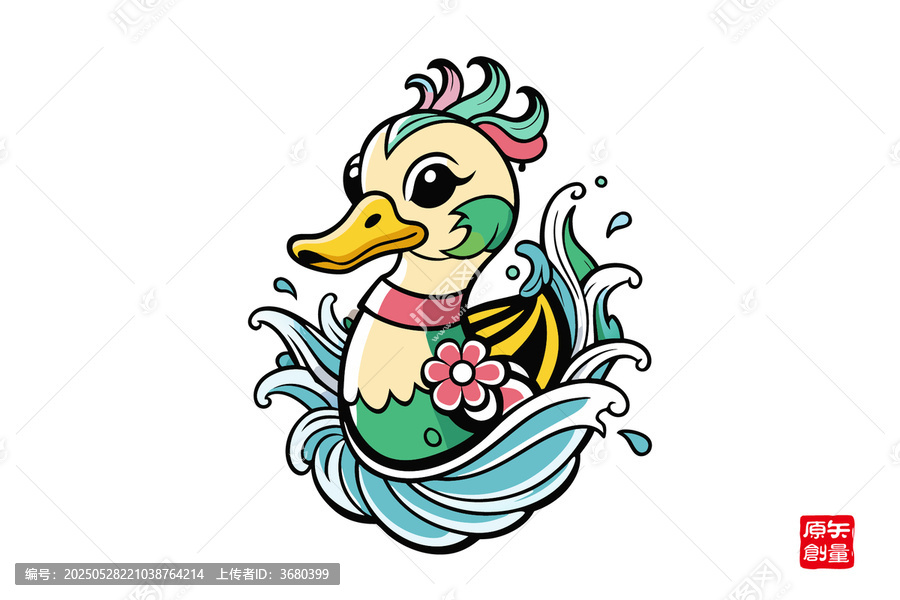 卡通花飾小鴨水中暢游