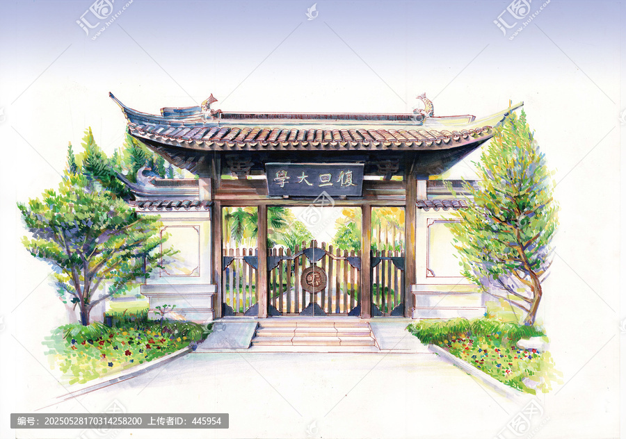 復(fù)旦大學(xué)老校門手繪