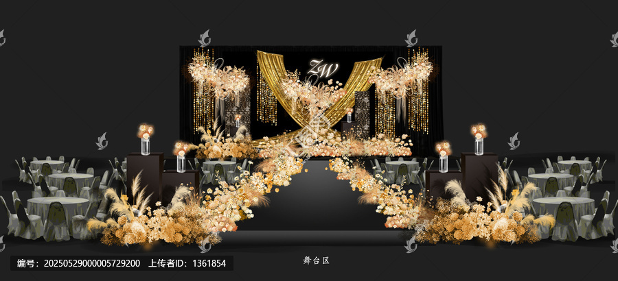 黑金色婚禮舞臺區(qū)效果圖