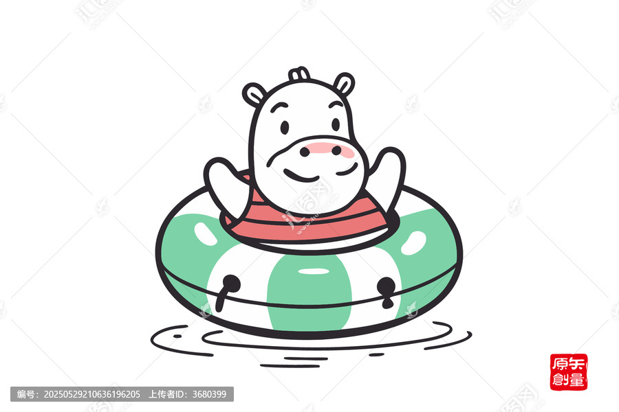 卡通河馬愜意漂浮游泳圈