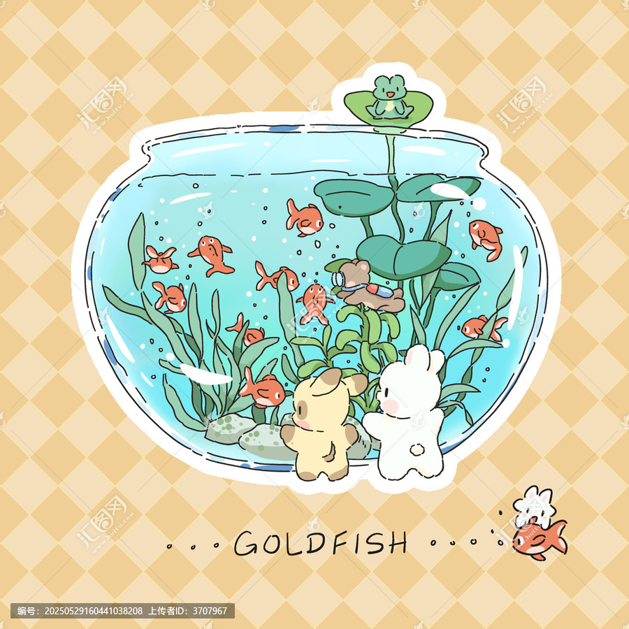 可愛(ài)風(fēng)魚(yú)缸動(dòng)物治愈系插畫(huà)
