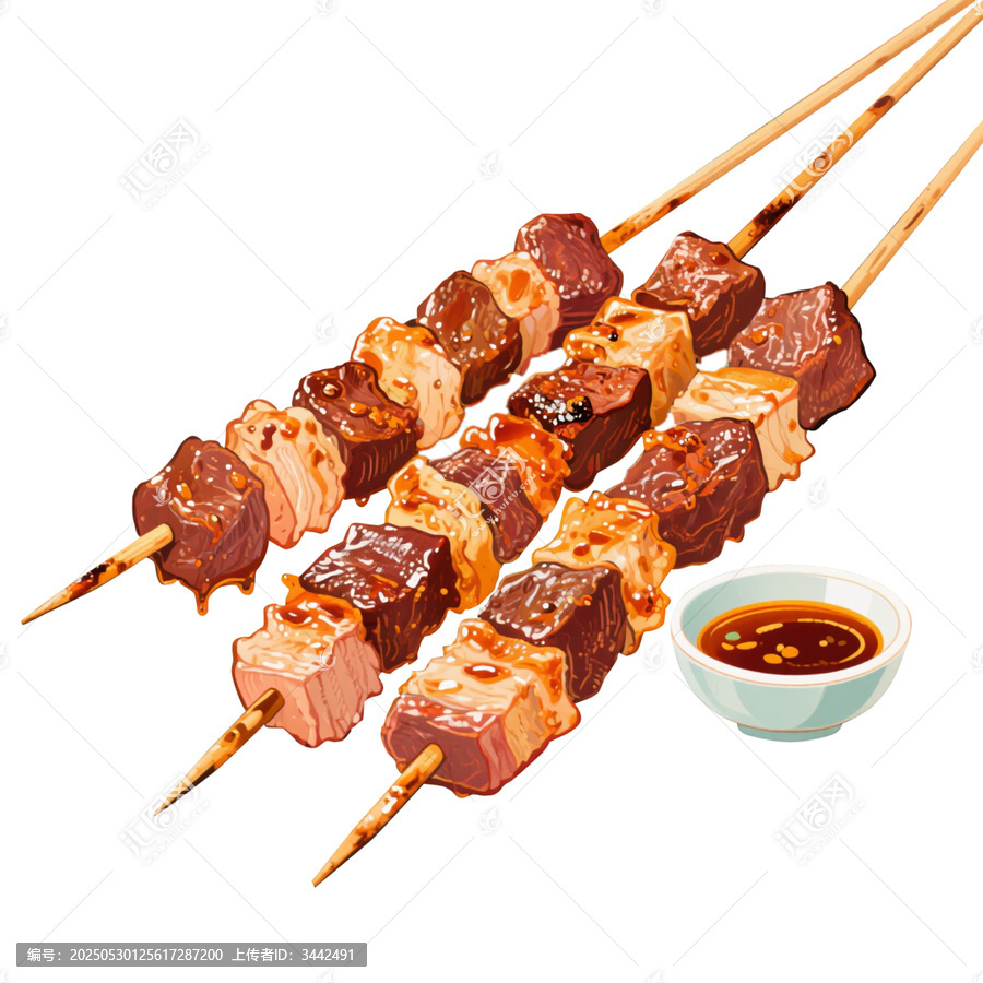 美味烤肉串與蘸料肉串燒烤路邊攤