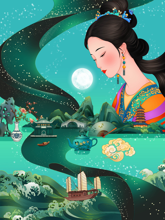 憶江南文化特色古風(fēng)插畫(huà)