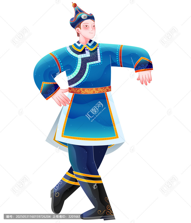 扁平日報風(fēng)56個民族蒙古族跳舞男人