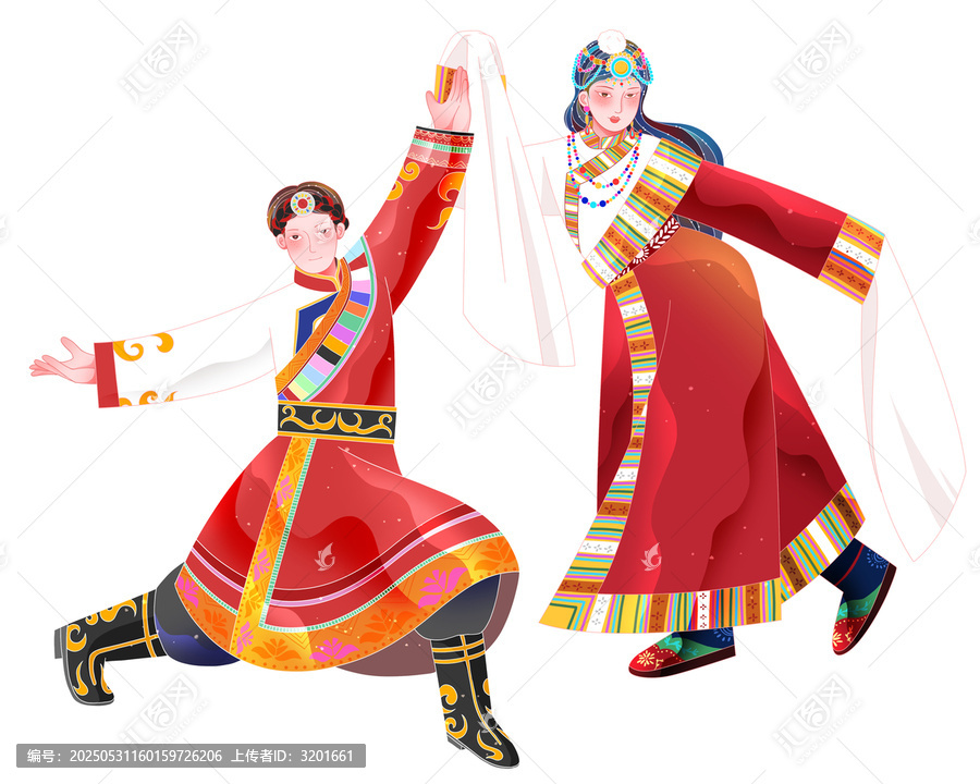 扁平日?qǐng)?bào)風(fēng)五十六個(gè)民族藏族跳舞男女