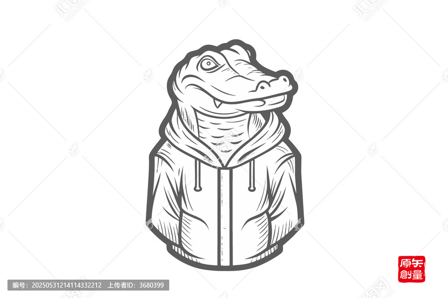 穿連帽衫的卡通鱷魚形象
