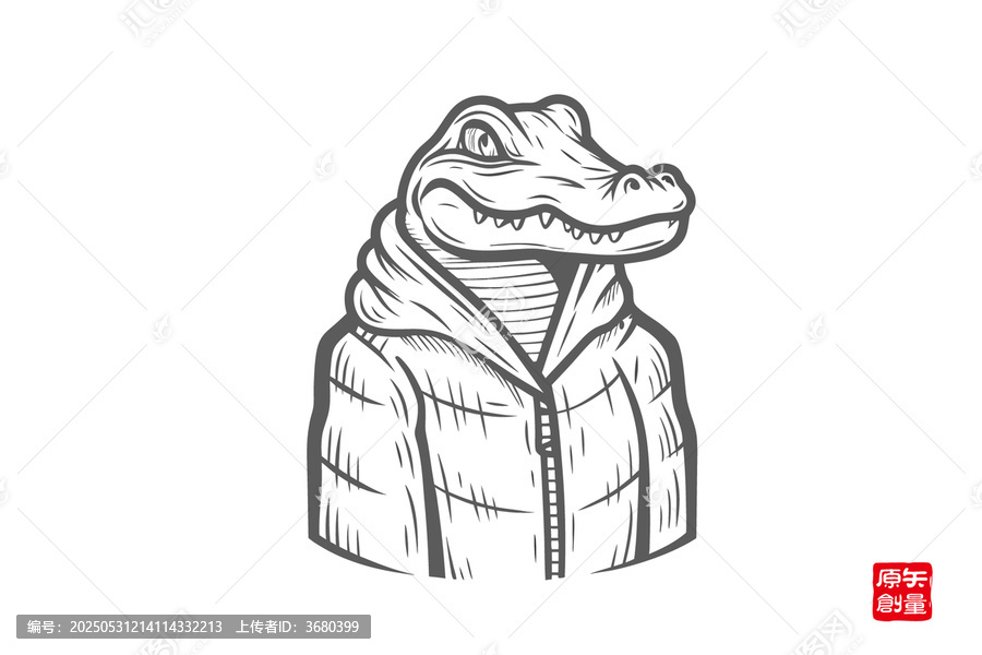 穿羽絨服的卡通鱷魚形象