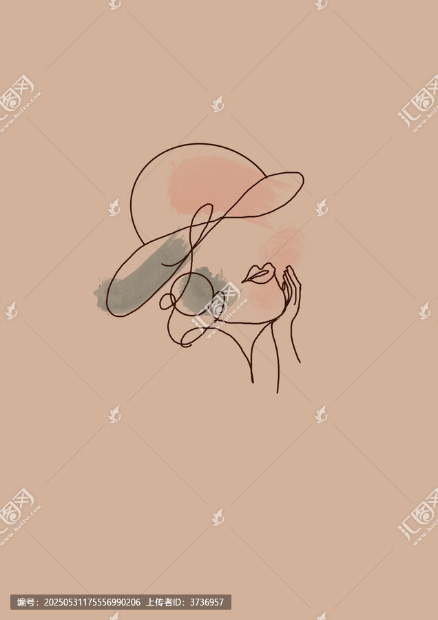 戴帽子女性線圈簡筆畫