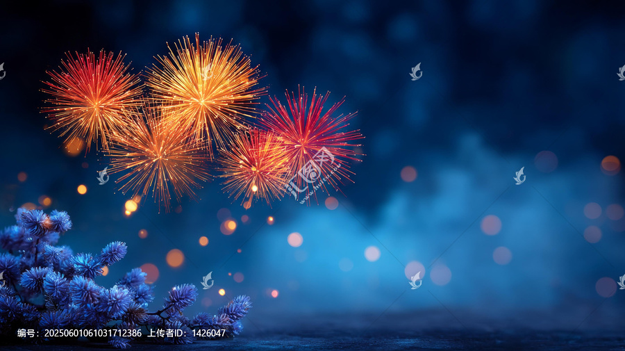夜空中絢麗的煙花表演