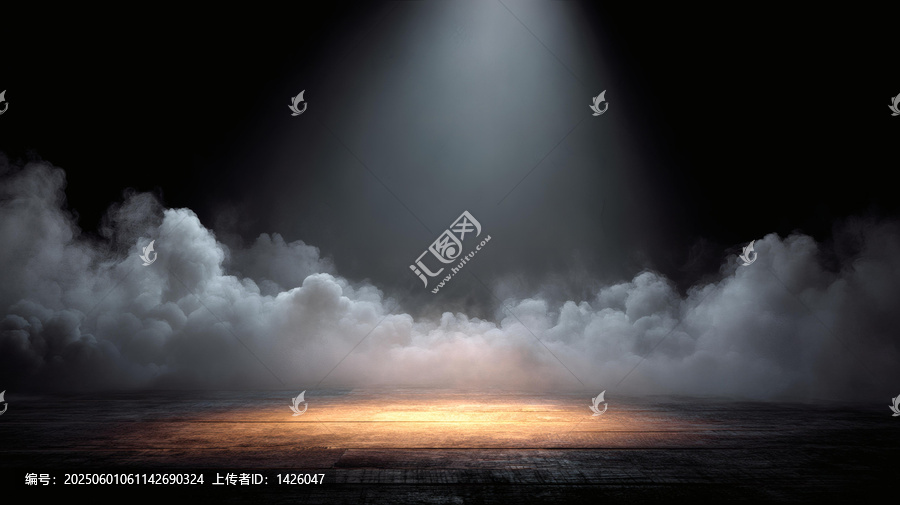 舞臺燈光下的濃霧木地板