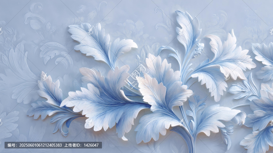 精致淡藍色浮雕花紋壁紙