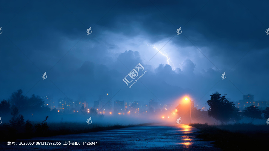 雨夜城市迷霧