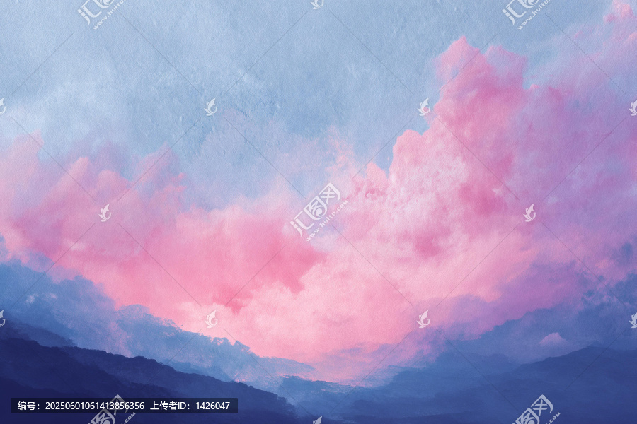 夢(mèng)幻色彩的山巒與云朵