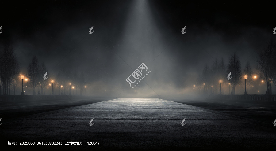 朦朧夜色下的街道燈光