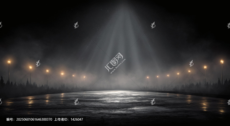 夜幕下的迷霧道路燈光秀