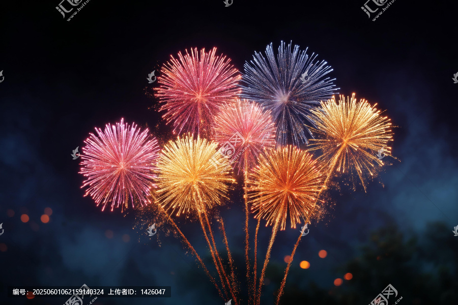 夜空中絢麗多彩的煙花