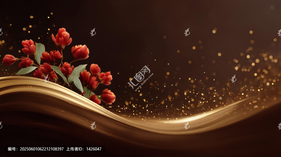 奢華金色液體抽象花卉背景