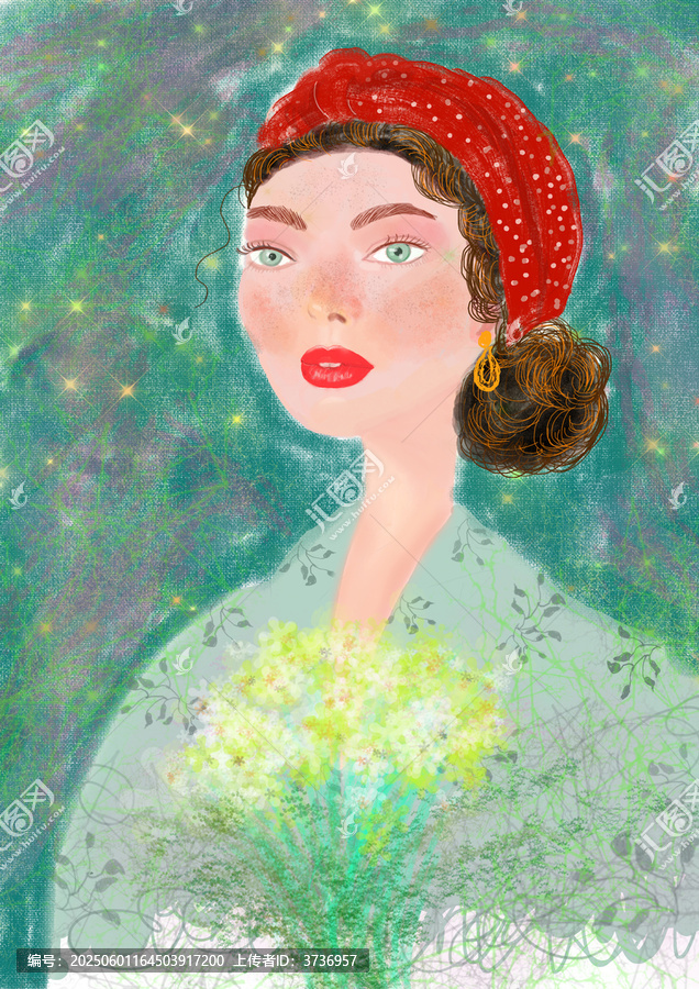 水彩女性人物造型插畫
