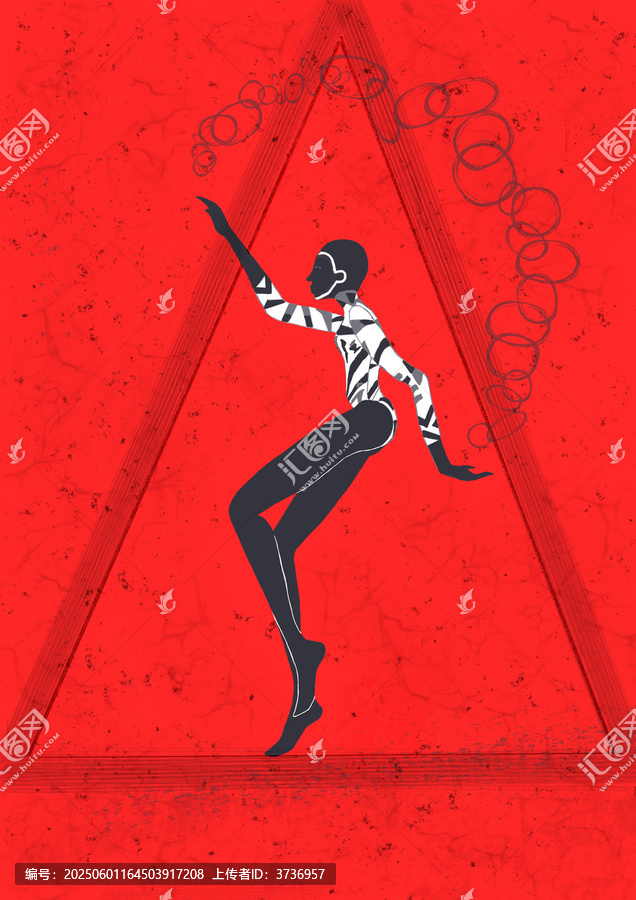 紅與黑人物運動海報風格插畫