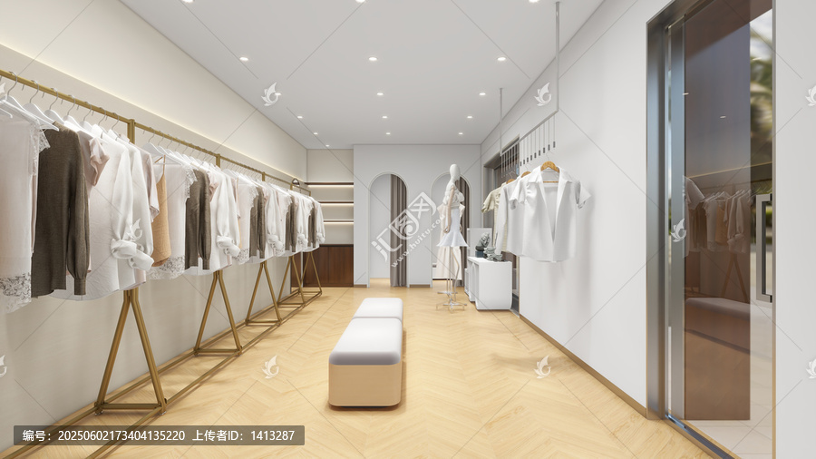 簡(jiǎn)約時(shí)尚的現(xiàn)代服裝店內(nèi)景
