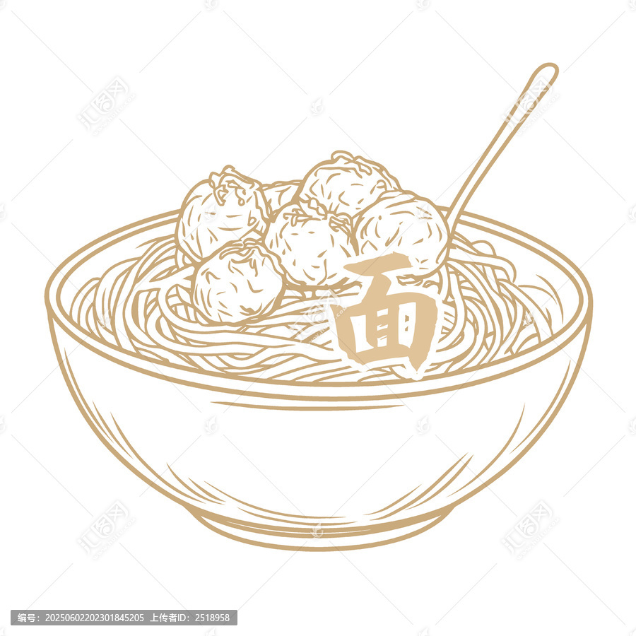 手繪肉丸面條插畫