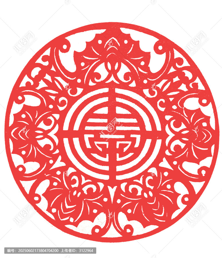 傳統(tǒng)中式圓形剪紙喜字圖案
