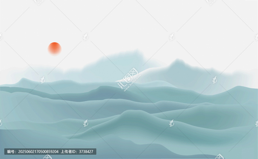 水墨風山海日出景象