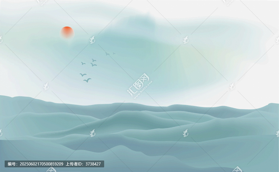 海天一色飛鳥伴紅日