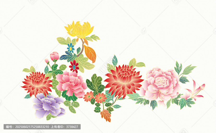 多彩花卉中式精美圖案