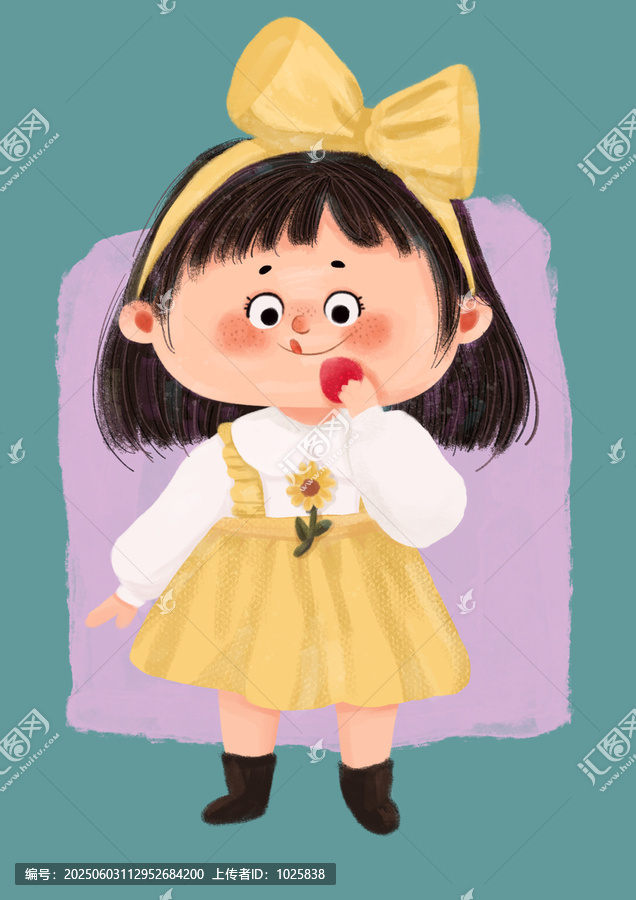 手繪插畫小女孩可愛女生吃草莓