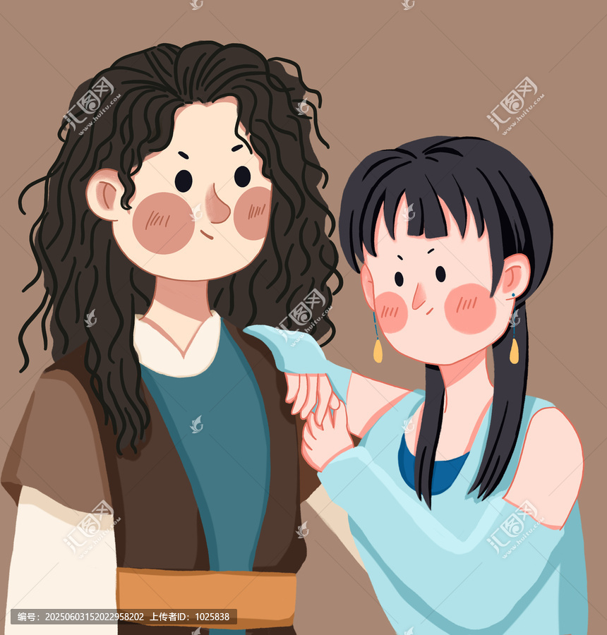 手繪人物扁平風(fēng)情侶古風(fēng)情侶