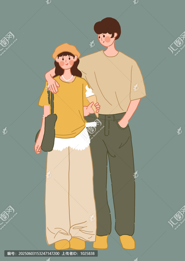扁平風(fēng)情侶手繪扁平插畫