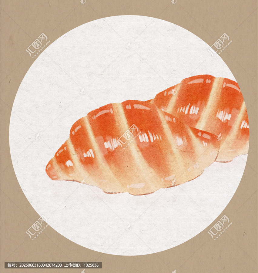 手繪面包糕點牛角包插畫