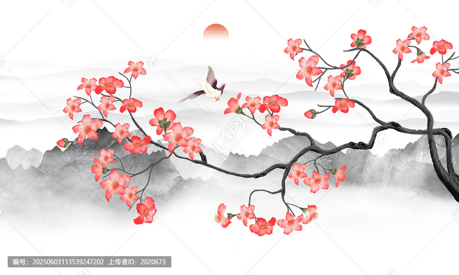 木棉花山水背景墻