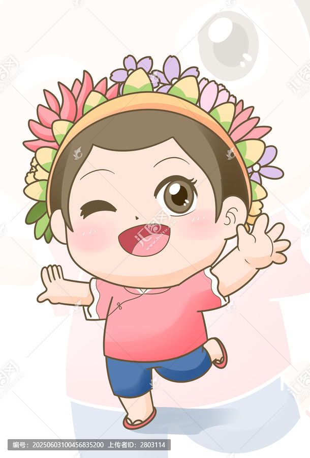 卡通可愛(ài)簪花圍女孩