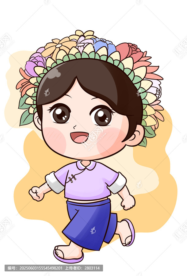卡通簪花圍可愛(ài)女孩
