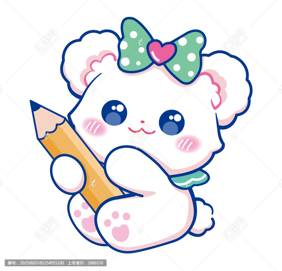 坐著拿筆可愛卡通動物小熊形象