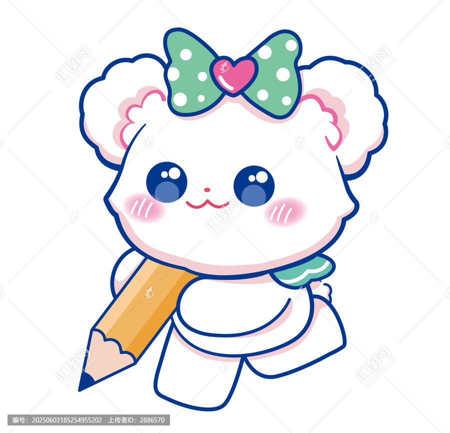 拿筆奔跑的可愛卡通動物小熊形象