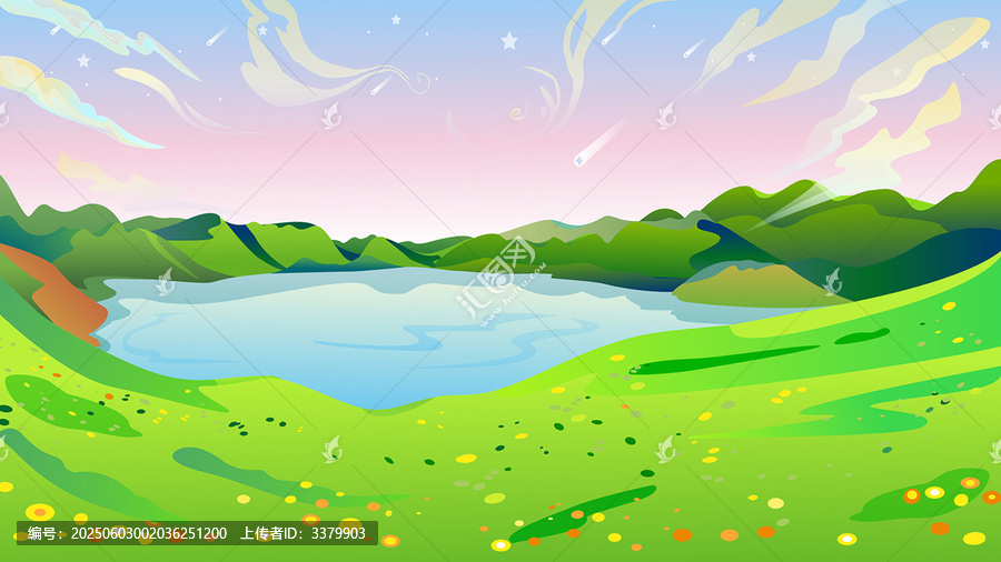春天長白山天池風(fēng)景高山湖泊矢量插畫