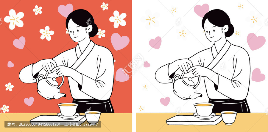 女子優(yōu)雅沏茶插畫圖