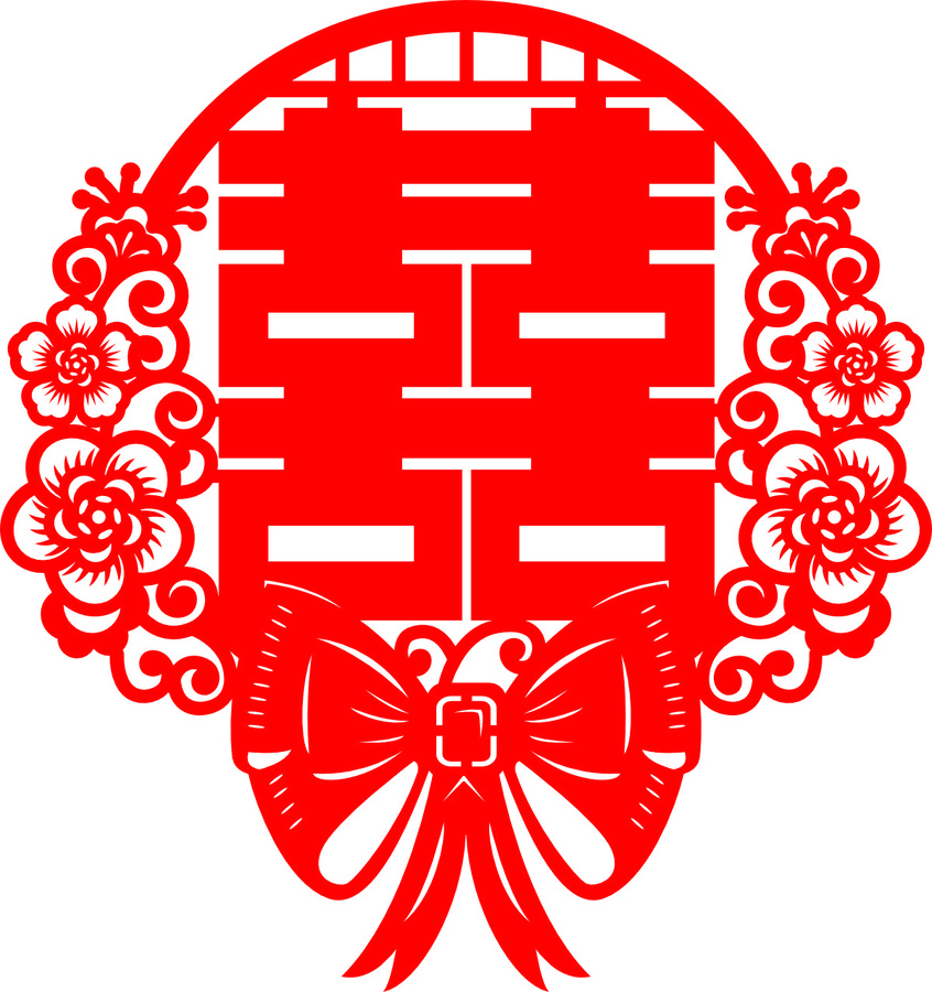 中式傳統(tǒng)雙喜剪紙裝飾圖案