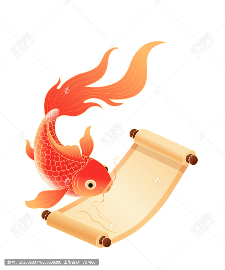錦鯉和卷軸組合插畫