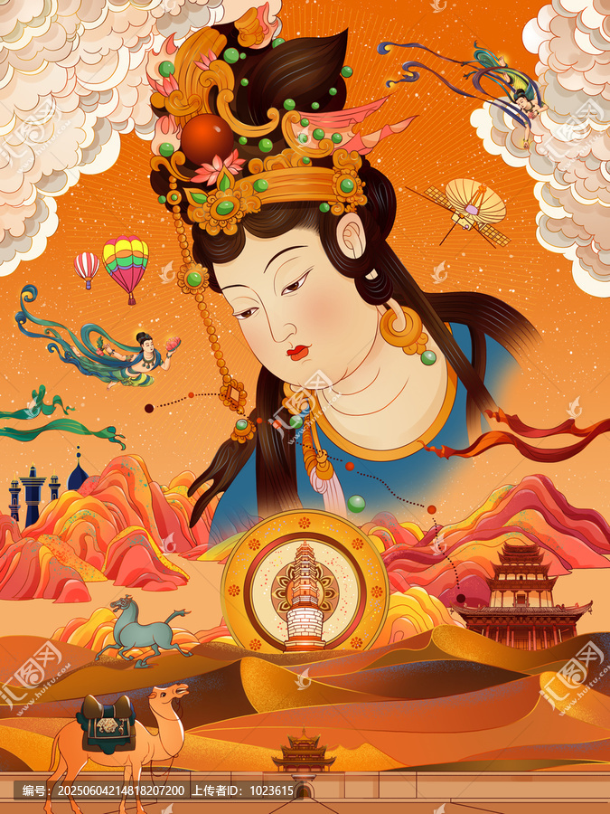 甘肅河西走廊旅游城市特色景點(diǎn)插畫