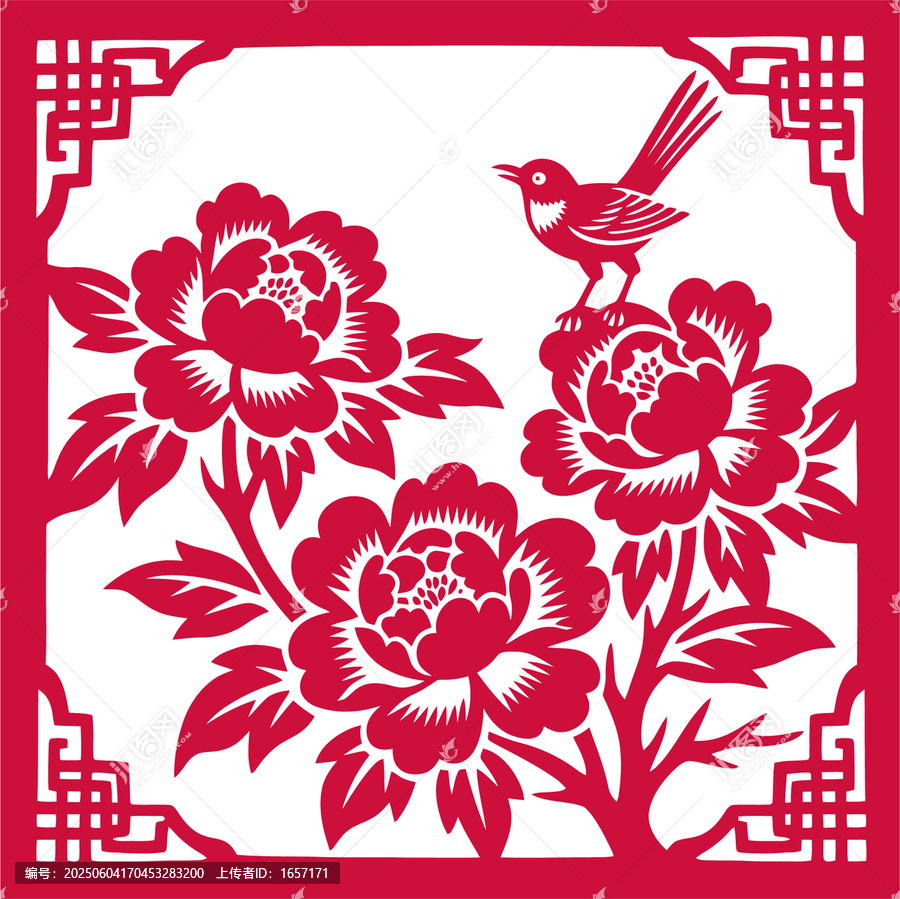 花鳥(niǎo)剪紙藝術(shù)圖案矢量分層素材eps格式