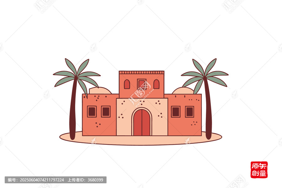 沙漠中的棕櫚旁建筑