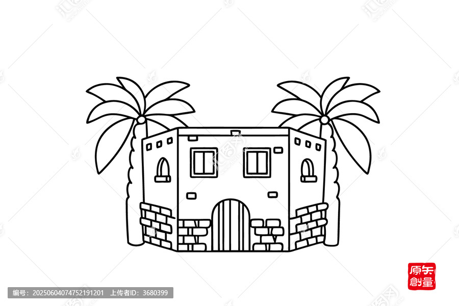 簡約線條風(fēng)棕櫚樹旁小屋